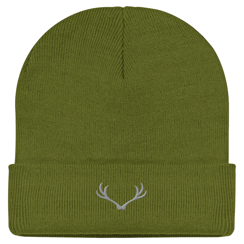 HeimatWald Beanie Geweih in Moosgrün – Vorderansicht