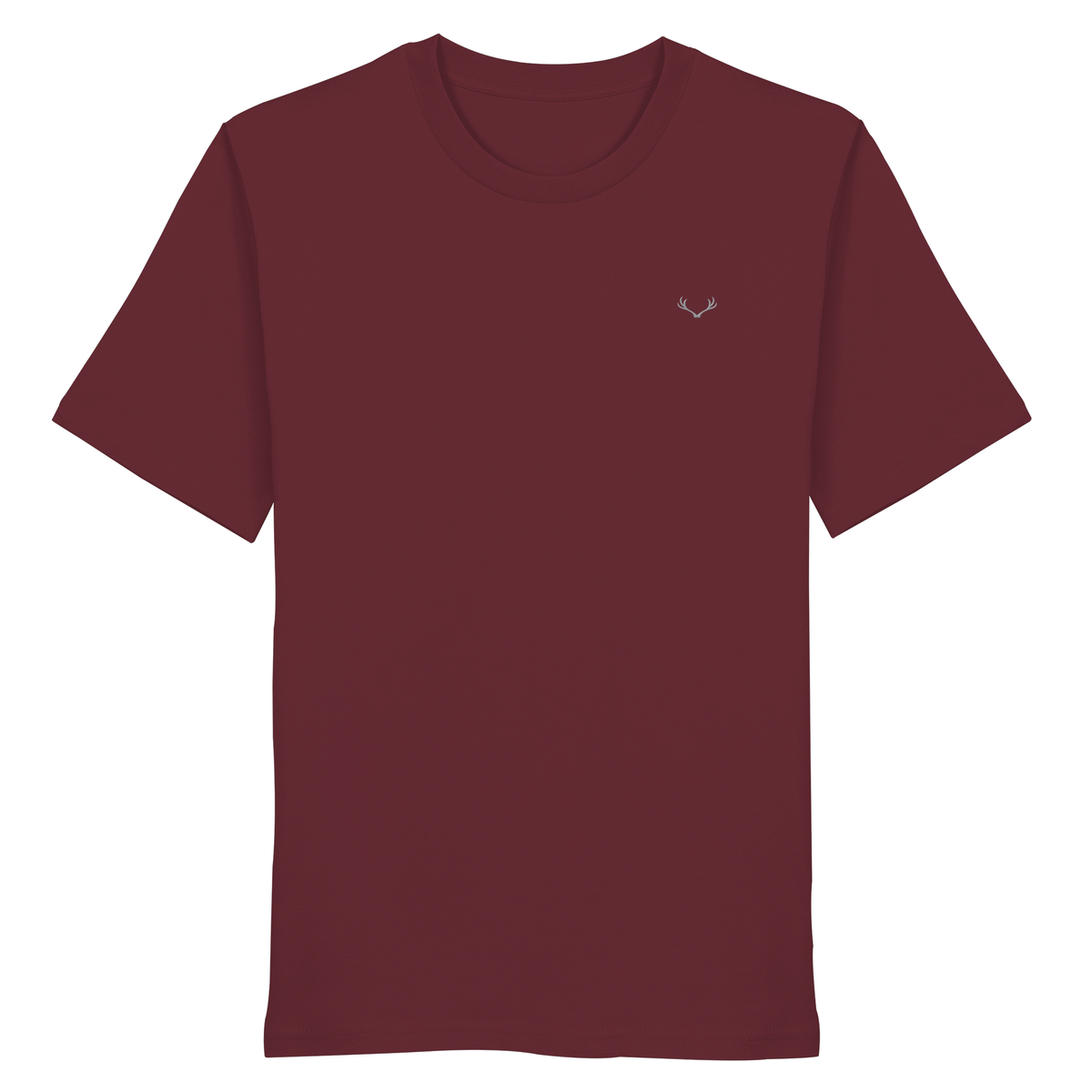 HeimatWald Bio T-Shirt Geweih in Burgund mit Geweih-Logo – Produktansicht