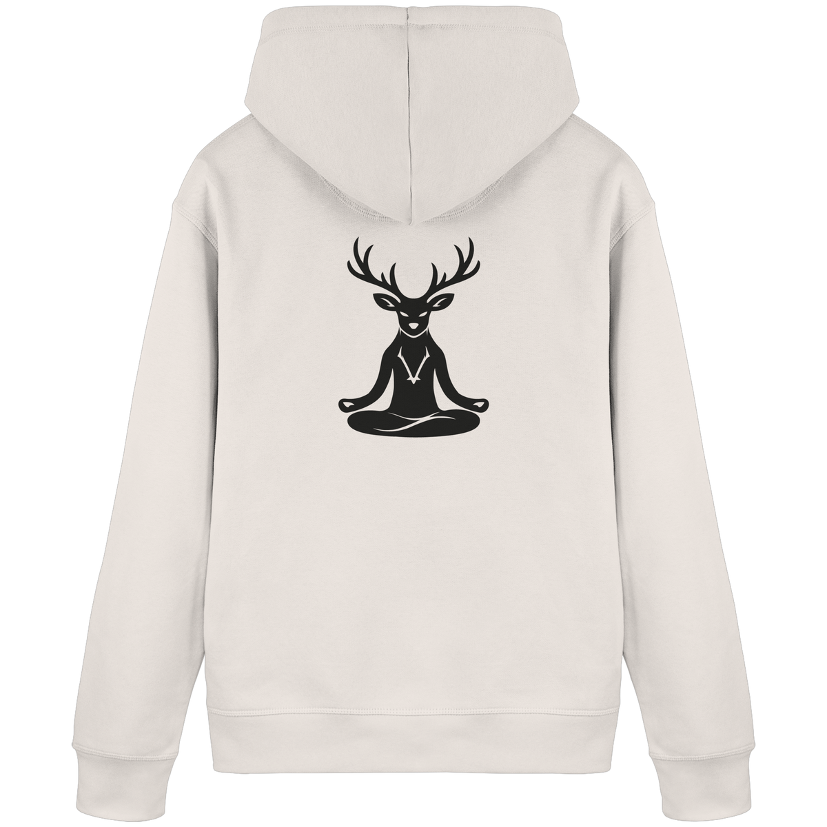 HeimatWald Bio Hoodie Yoga Hirsch in Vintage White – Rückansicht mit Yoga-Hirsch-Motiv