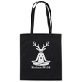HeimatWald Bio Baumwolltasche Yoga Hirsch in Schwarz – Rückansicht mit Yoga-Hirsch-Motiv