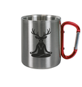 HeimatWald Edelstahl Tasse Yoga Hirsch – Vorderansicht mit Yoga-Hirsch-Motiv