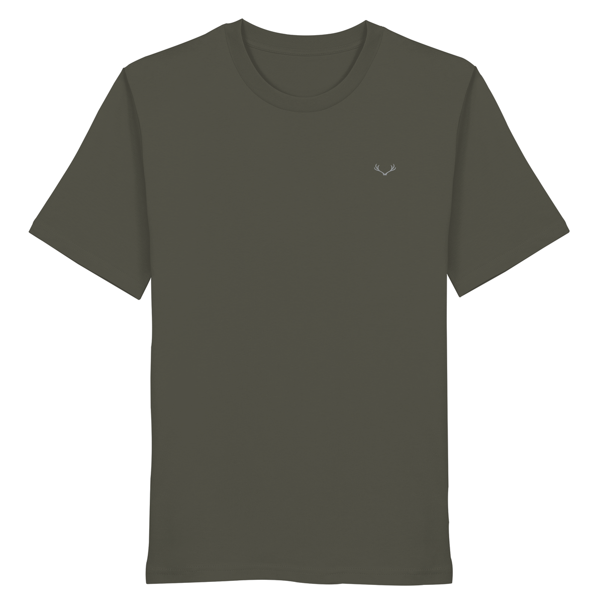 HeimatWald Bio T-Shirt Geweih in Khaki mit Geweih-Logo – Produktansicht