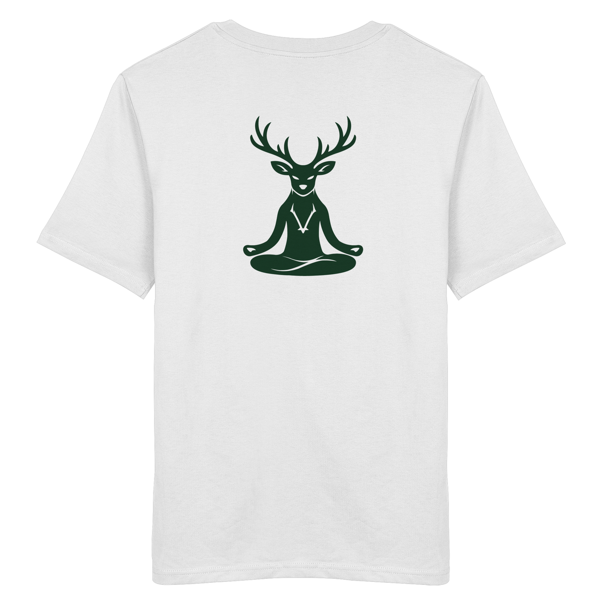 HeimatWald Bio T Shirt Yoga Hirsch in Weiß mit Yoga-Hirsch-Motiv – Produktansicht
