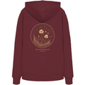 HeimatWald Bio Zip Hoodie – Wollgras in Burgund – Rückansicht mit Wollgras-Motiv