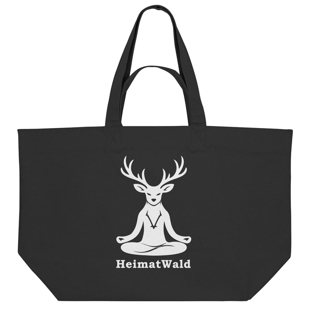 HeimatWald Bio Shopping Bag mit Yoga-Hirsch-Motiv in Schwarz