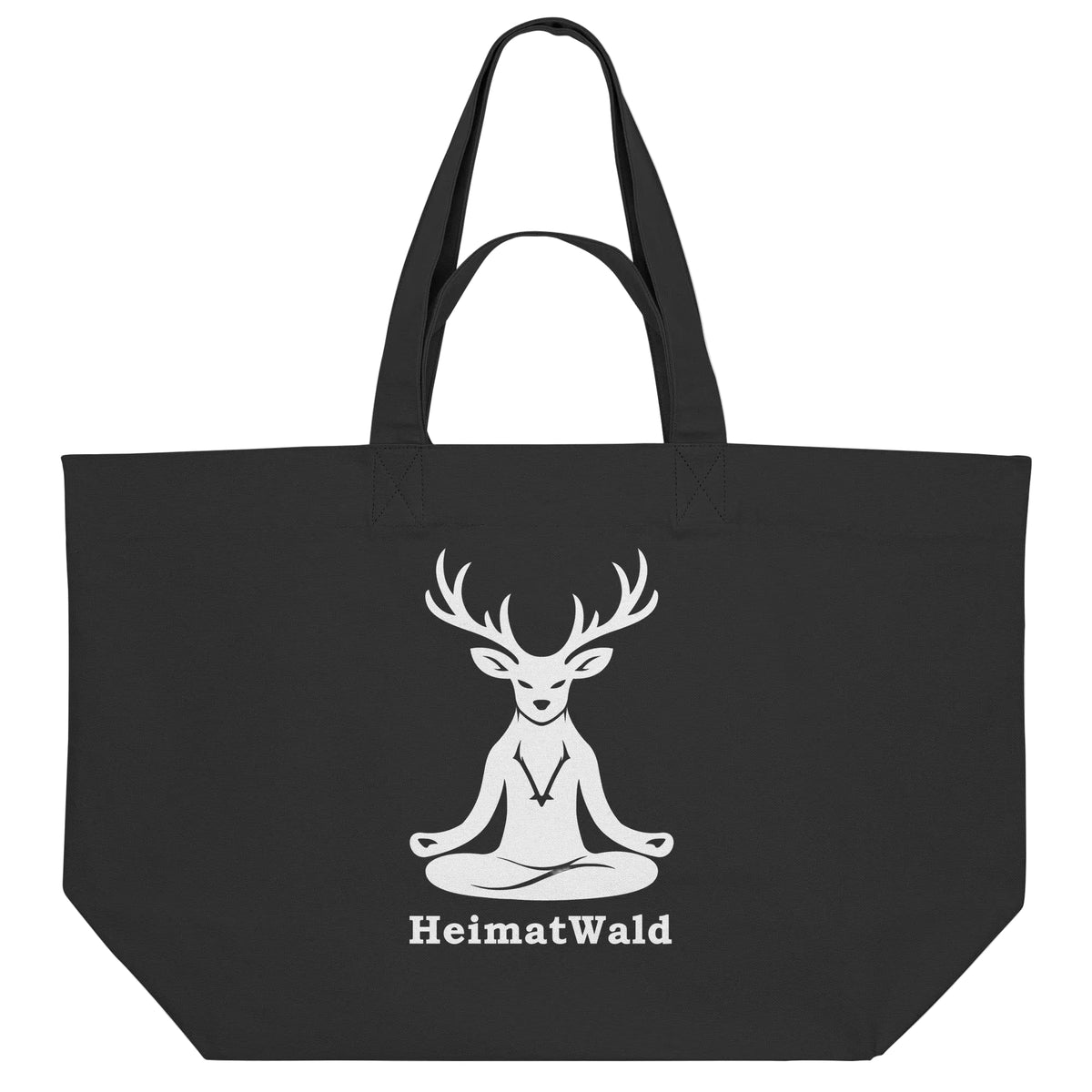 HeimatWald Bio Shopping Bag mit Yoga-Hirsch-Motiv in Schwarz