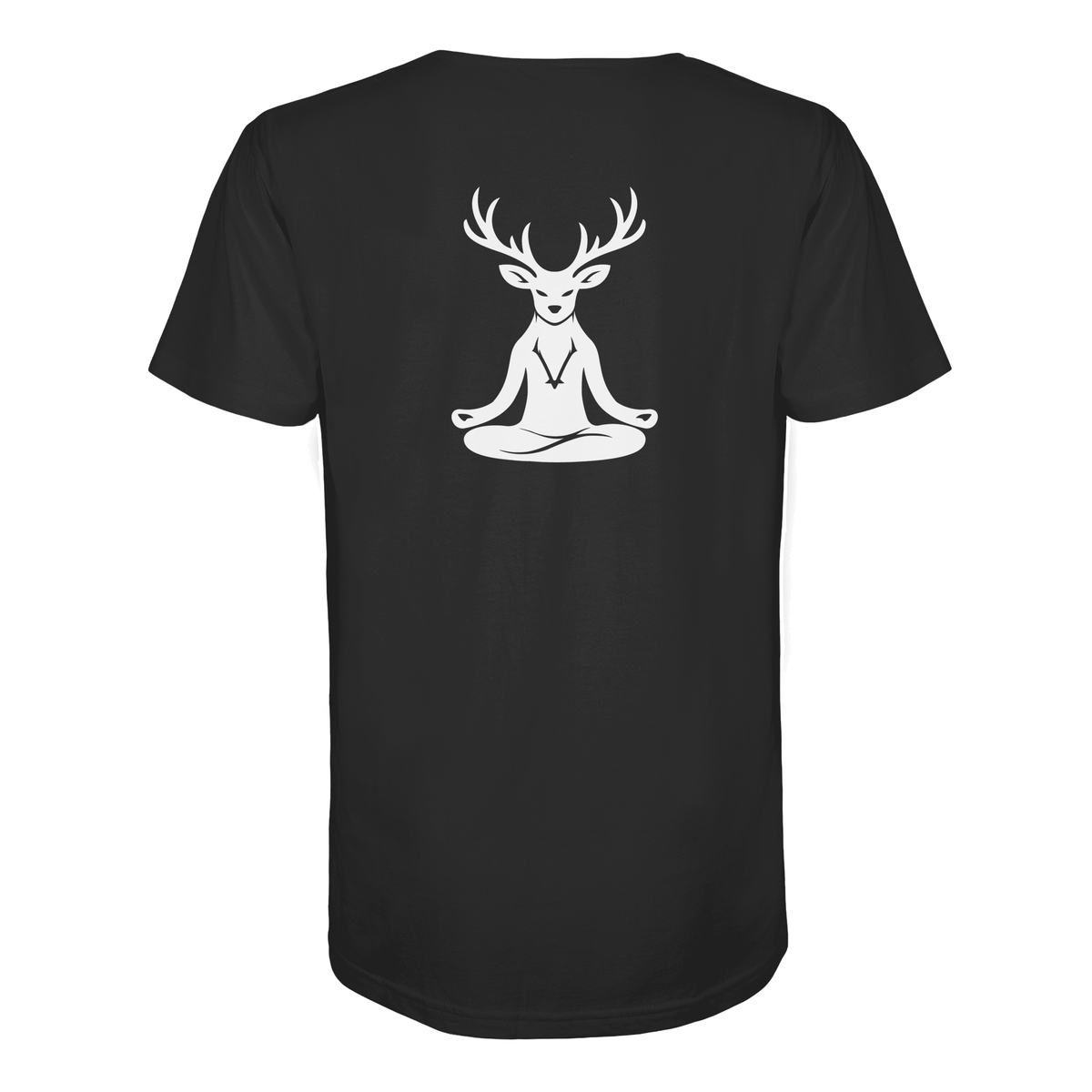 HeimatWald Bio T Shirt Yoga Hirsch in Schwarz – Rückansicht mit Yoga-Hirsch-Motiv