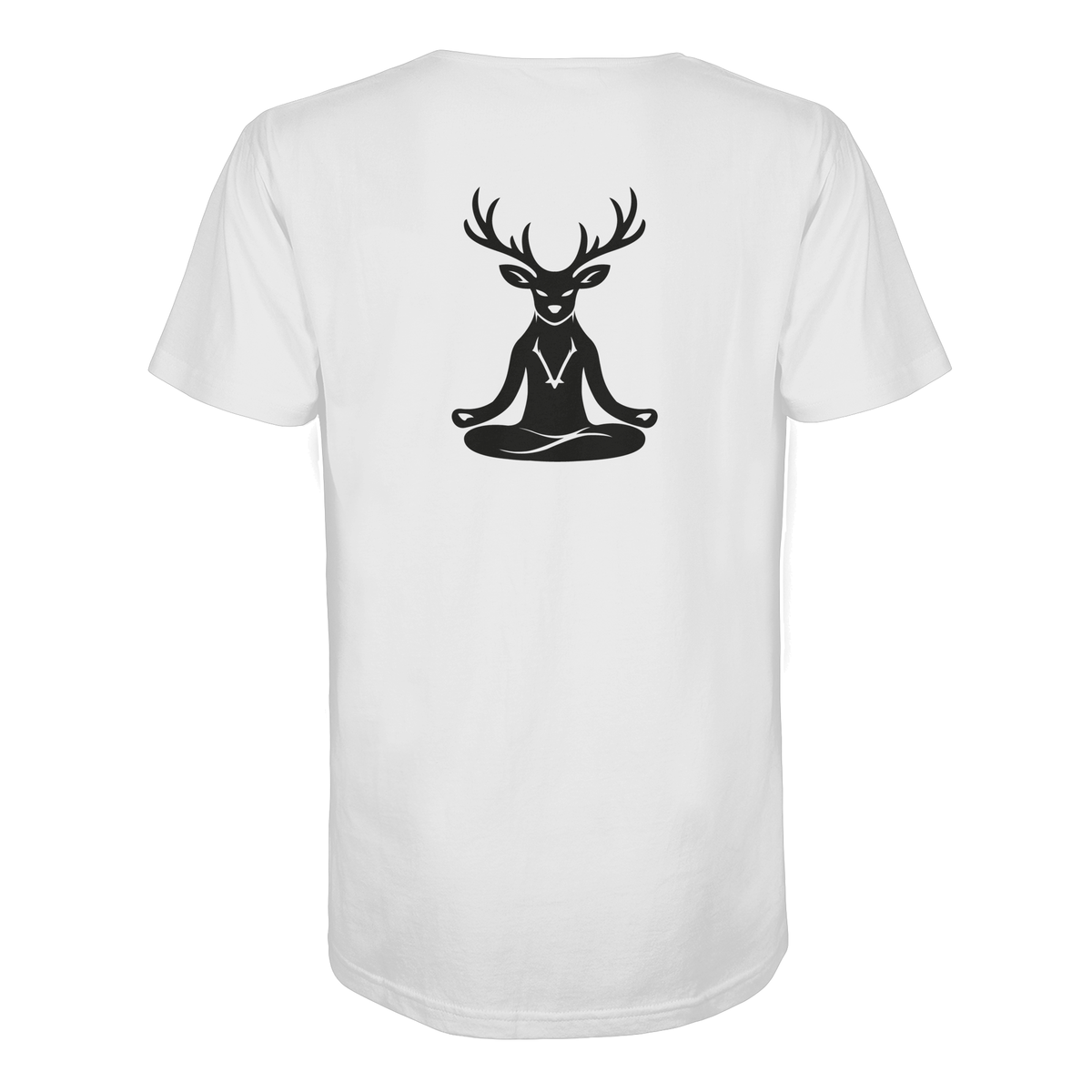 HeimatWald Bio T Shirt Yoga Hirsch in Weiß – Rückansicht mit Yoga-Hirsch-Motiv