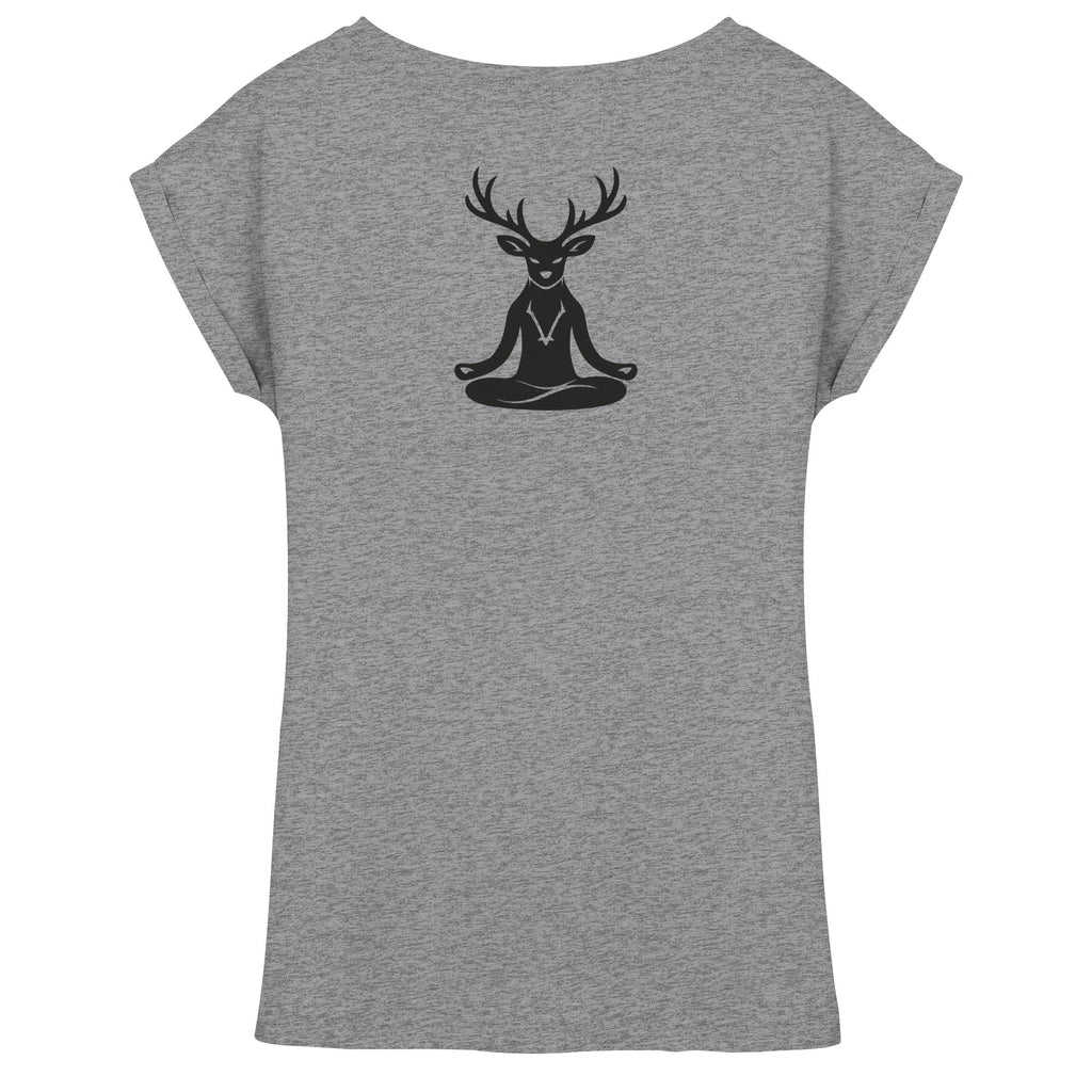 HeimatWald Damen T-Shirt Grüner Hirsch Flow Fit in Heather Grey, Rückansicht