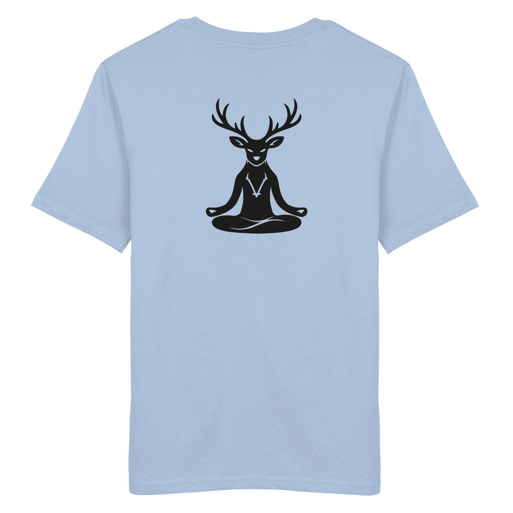 HeimatWald Bio T Shirt Yoga Hirsch in Blue Soul mit Yoga-Hirsch-Motiv – Produktansicht