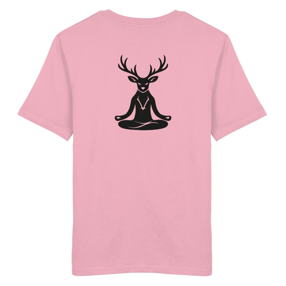 HeimatWald Bio T Shirt Yoga Hirsch in Cotton Pink mit Yoga-Hirsch-Motiv – Produktansicht