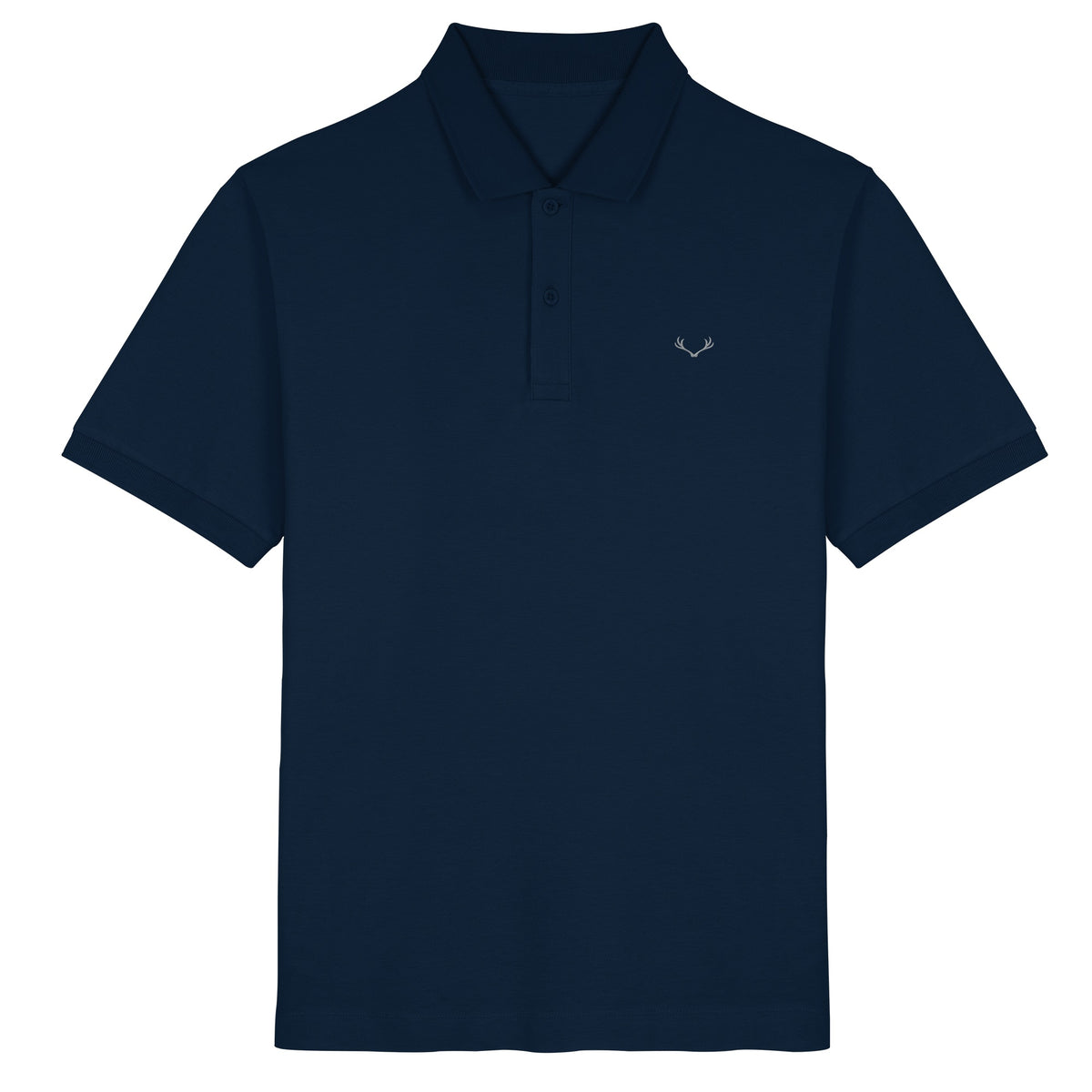 HeimatWald Bio Poloshirt Geweih in French Navy mit Geweih-Logo – Produktansicht