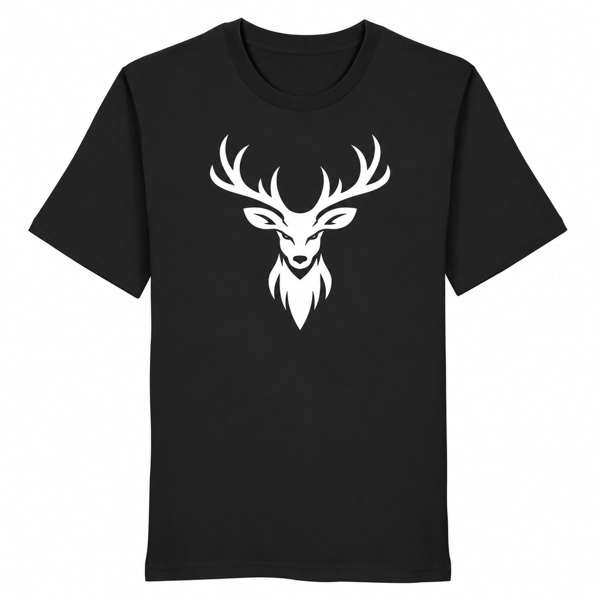 HeimatWald Bio T-Shirt Hirschkopf Frontprint in black auf weißem Hintergrund