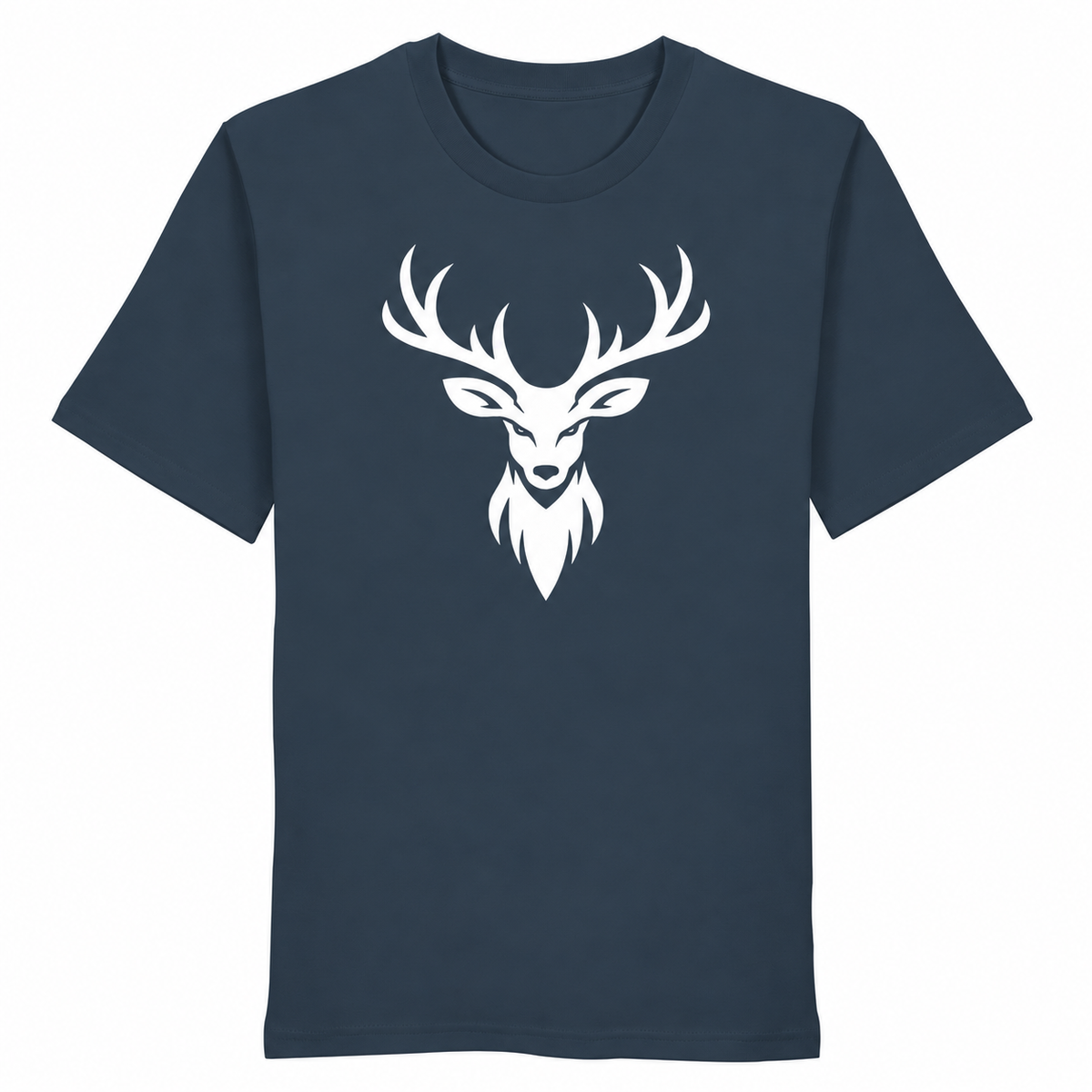 HeimatWald Bio T-Shirt Hirschkopf Frontprint in india-ink-grey auf weißem Hintergrund