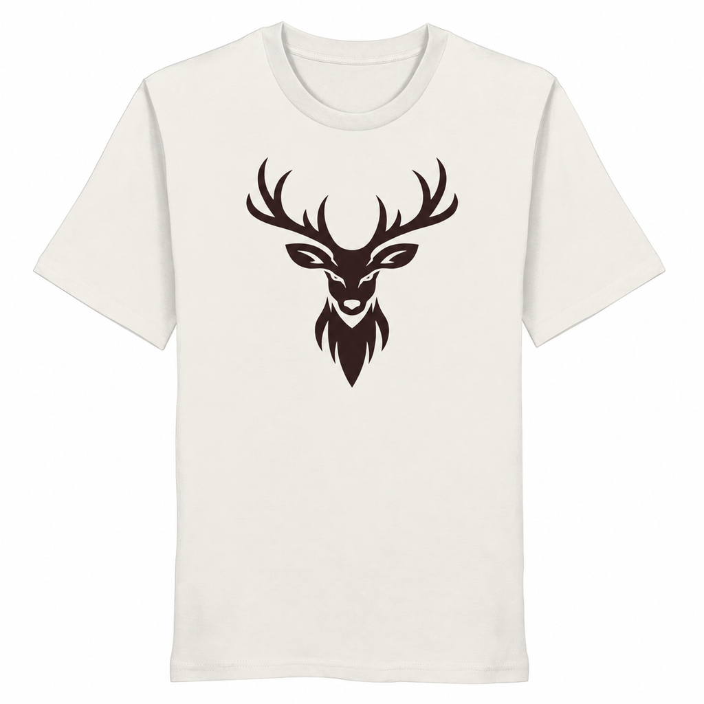 HeimatWald Bio T-Shirt Hirschkopf Frontprint in off-white auf weißem Hintergrund