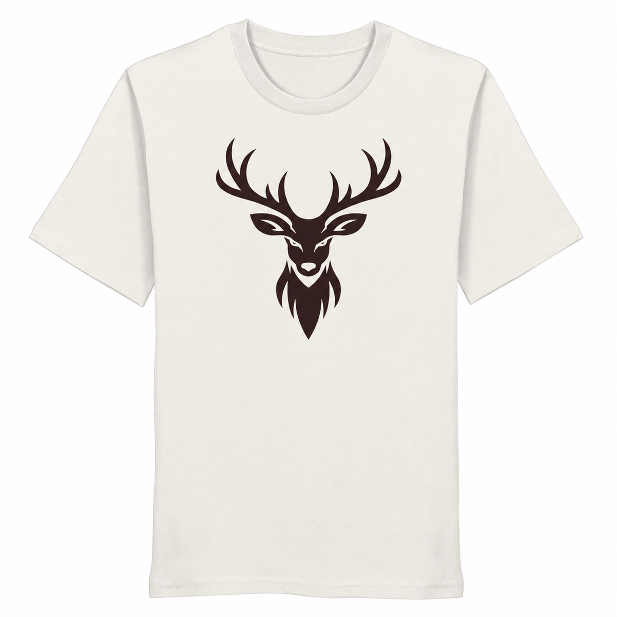 HeimatWald Bio T-Shirt Hirschkopf Frontprint in off-white auf weißem Hintergrund