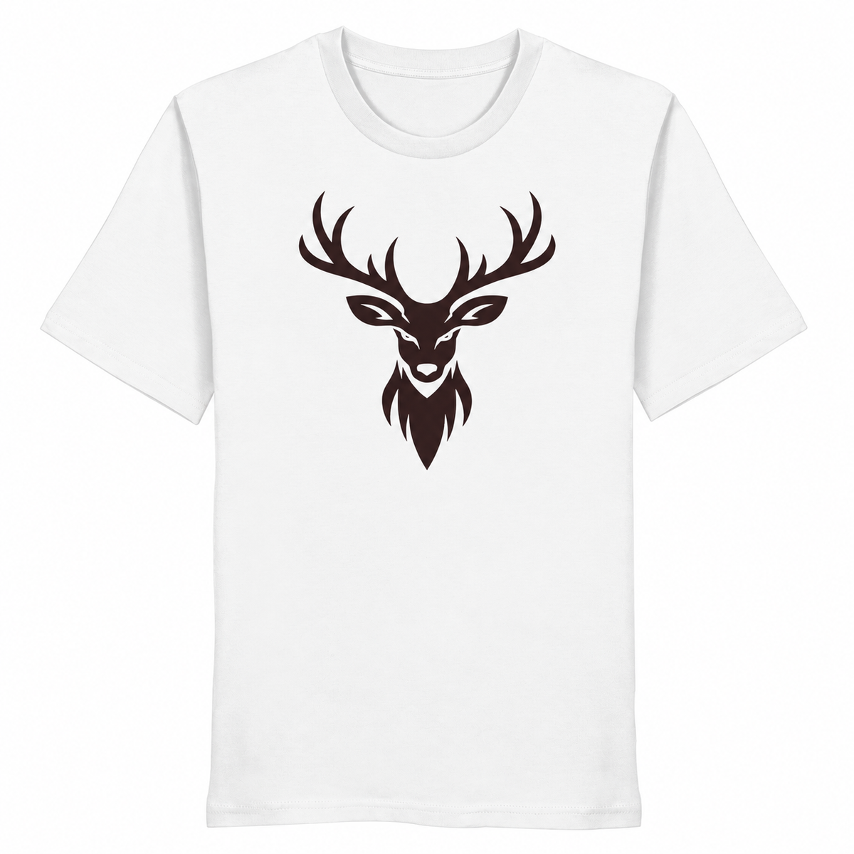 HeimatWald Bio T-Shirt Hirschkopf Frontprint in white auf weißem Hintergrund