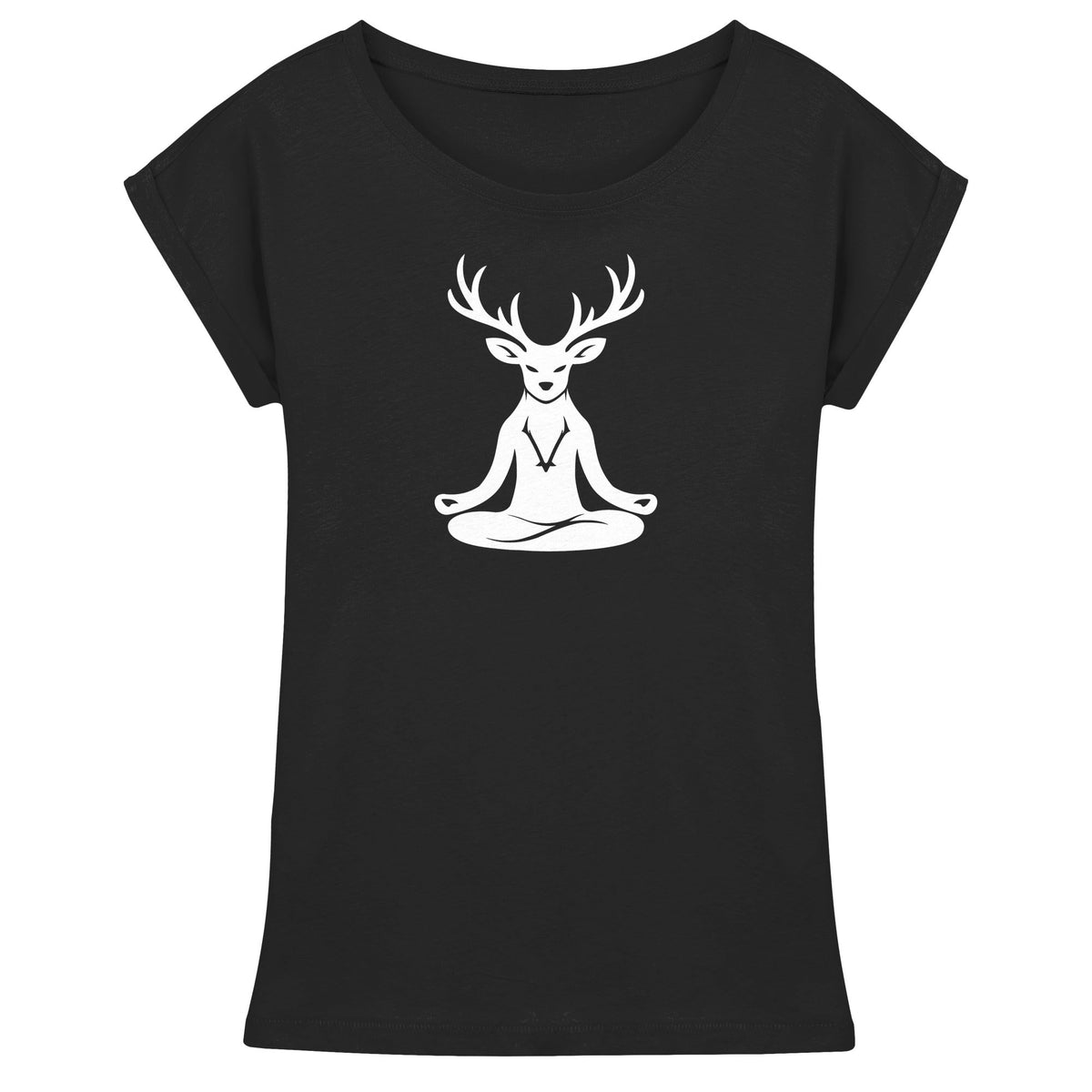 HeimatWald Yoga Hirsch damen black front 1, weißer Hintergrund