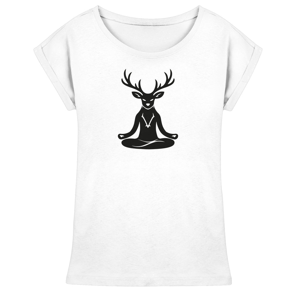 HeimatWald Yoga Hirsch damen white front 1, weißer Hintergrund