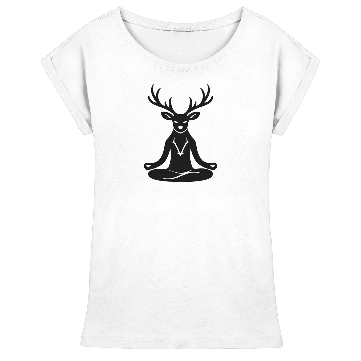 HeimatWald Yoga Hirsch damen white front 1, weißer Hintergrund
