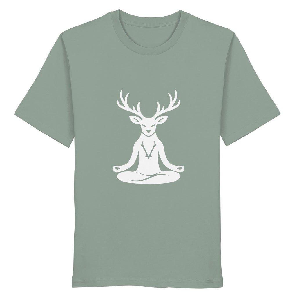HeimatWald Yoga Hirsch unisex aloe front 1, weißer Hintergrund