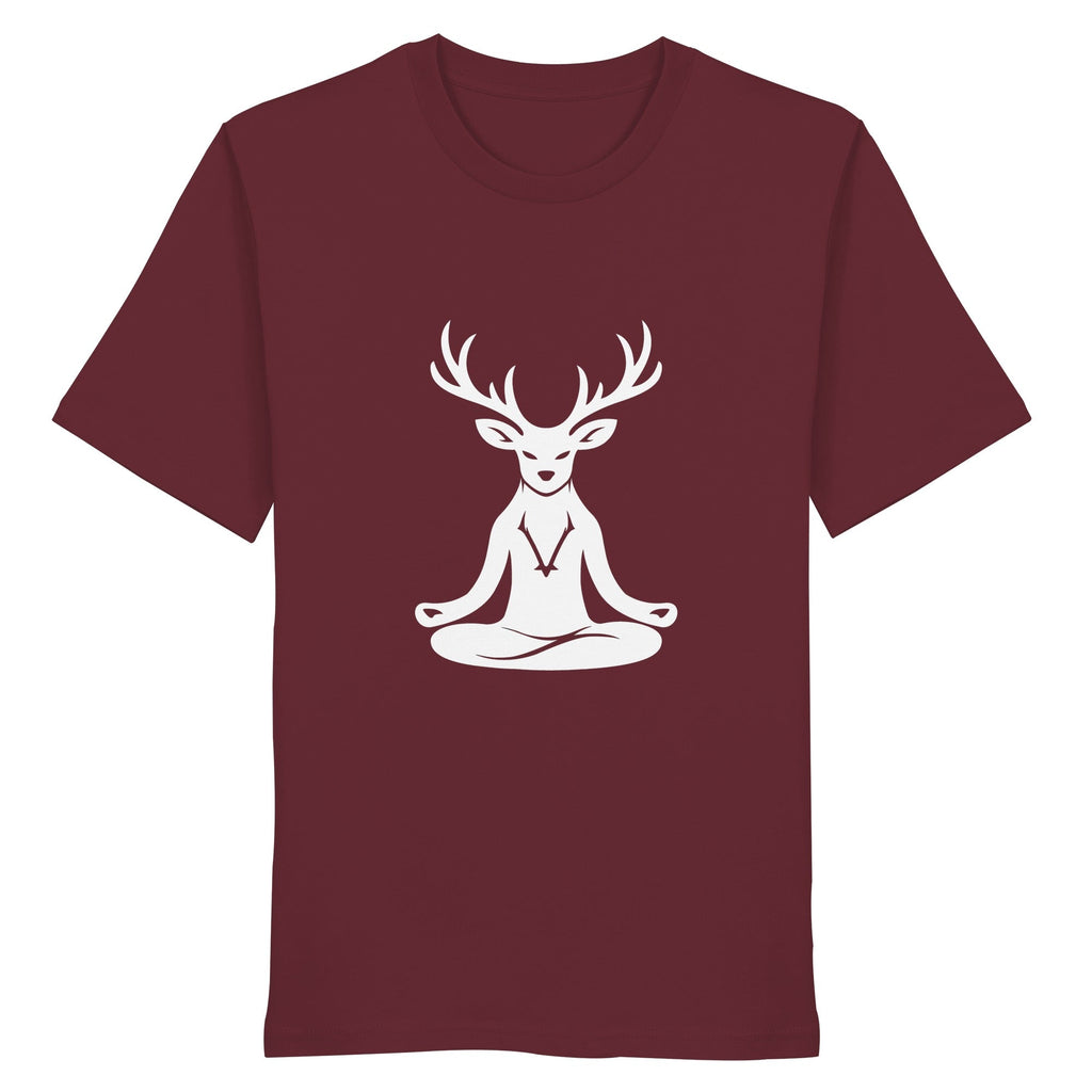 HeimatWald Yoga Hirsch unisex burgundy front 1, weißer Hintergrund