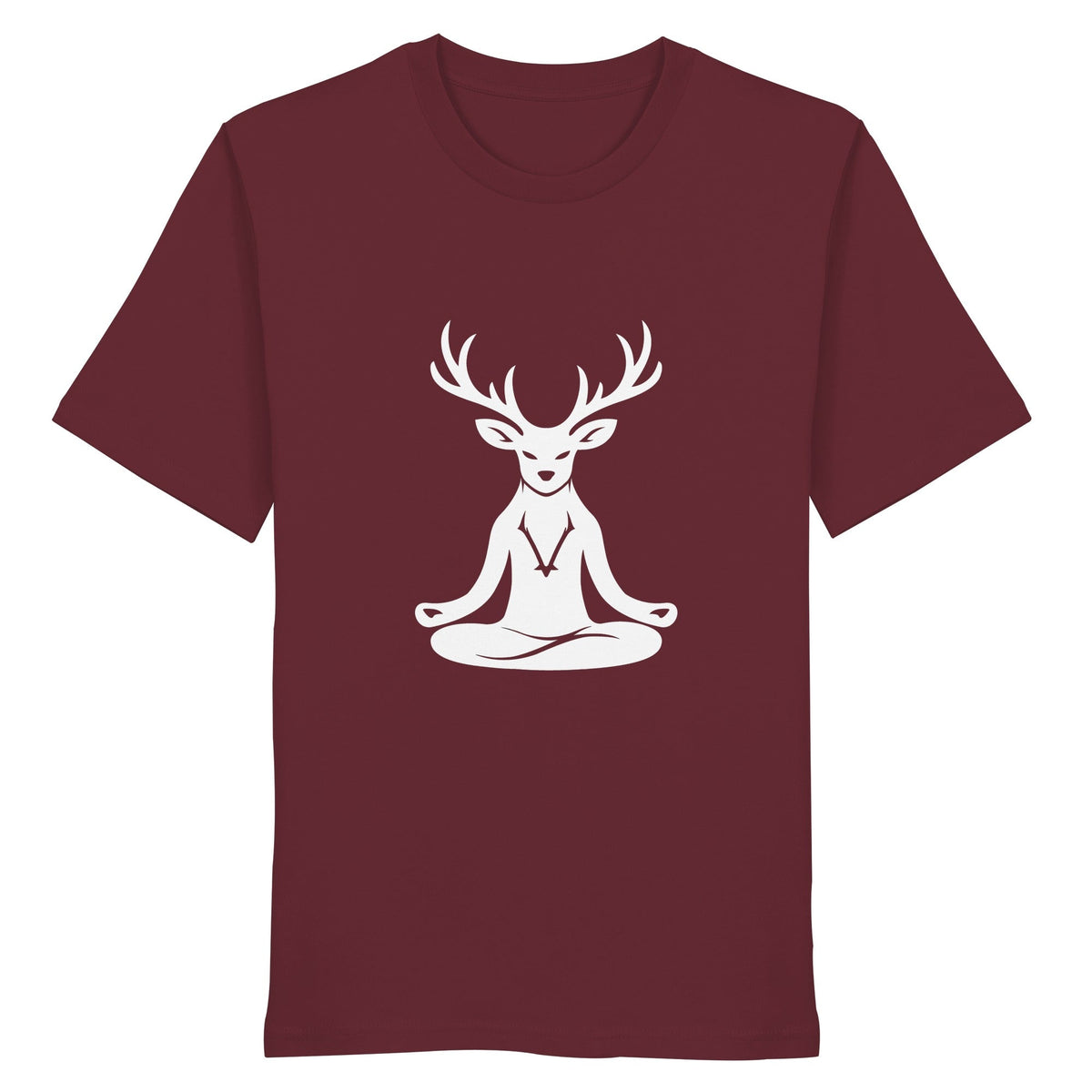HeimatWald Yoga Hirsch unisex burgundy front 1, weißer Hintergrund