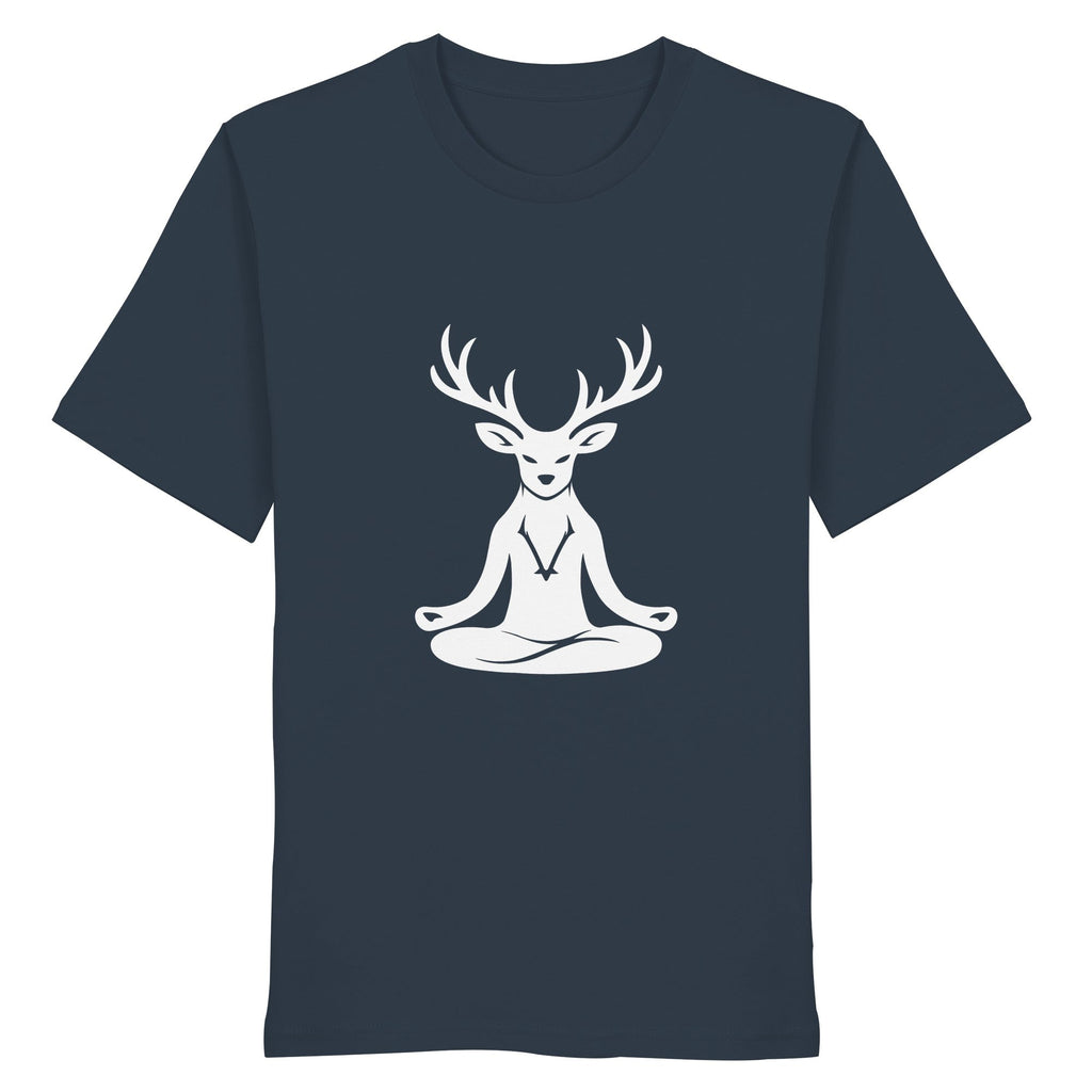 HeimatWald Yoga Hirsch unisex india ink grey front 1, weißer Hintergrund