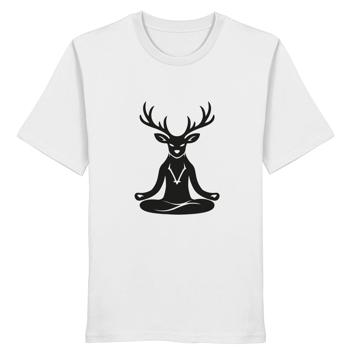 HeimatWald Yoga Hirsch unisex white front 1, weißer Hintergrund
