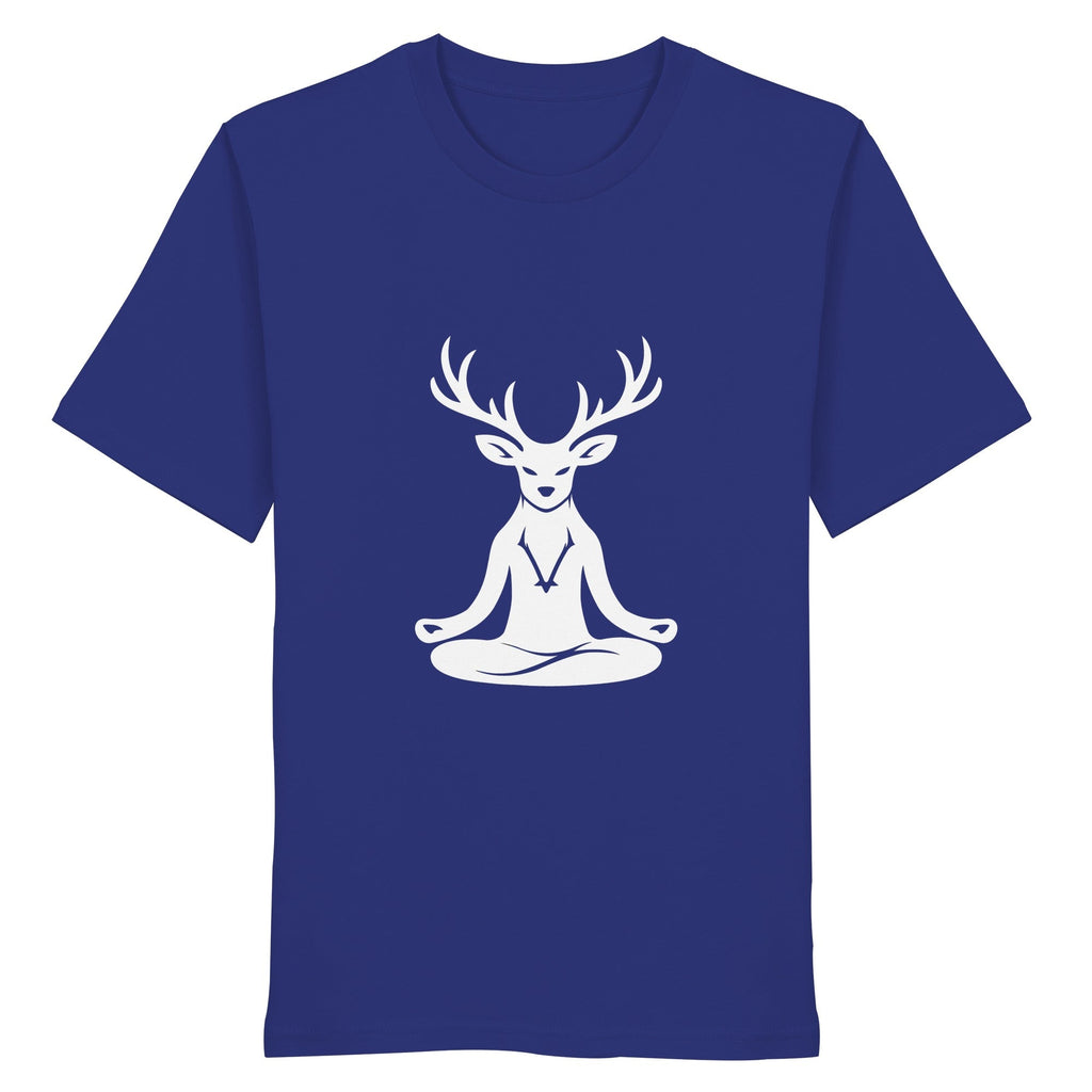 HeimatWald Yoga Hirsch unisex worker blue front 1, weißer Hintergrund