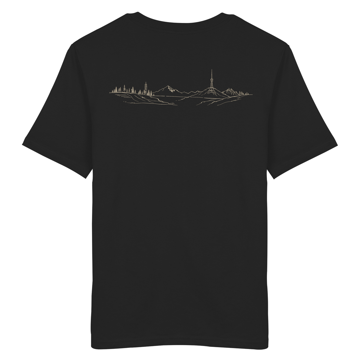 HeimatWald Bio Shirt Ridgelin in Schwarz mit Höhenlinien-Motiv – Produktansicht