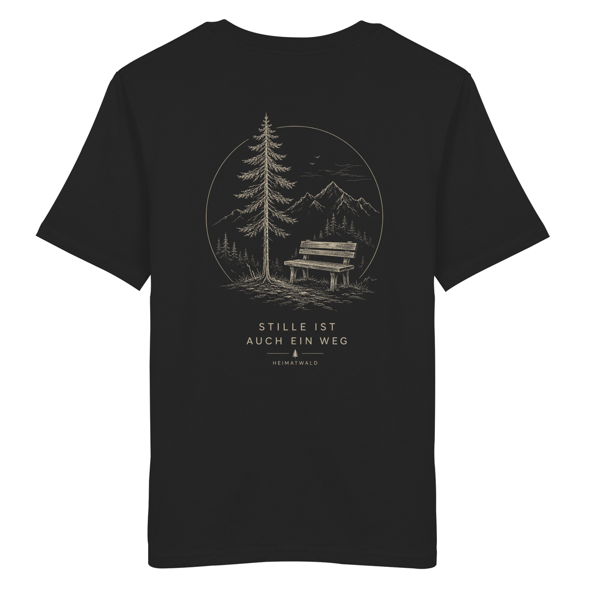 HeimatWald Bio Shirt Silence in Schwarz mit Stille-Motiv – Produktansicht