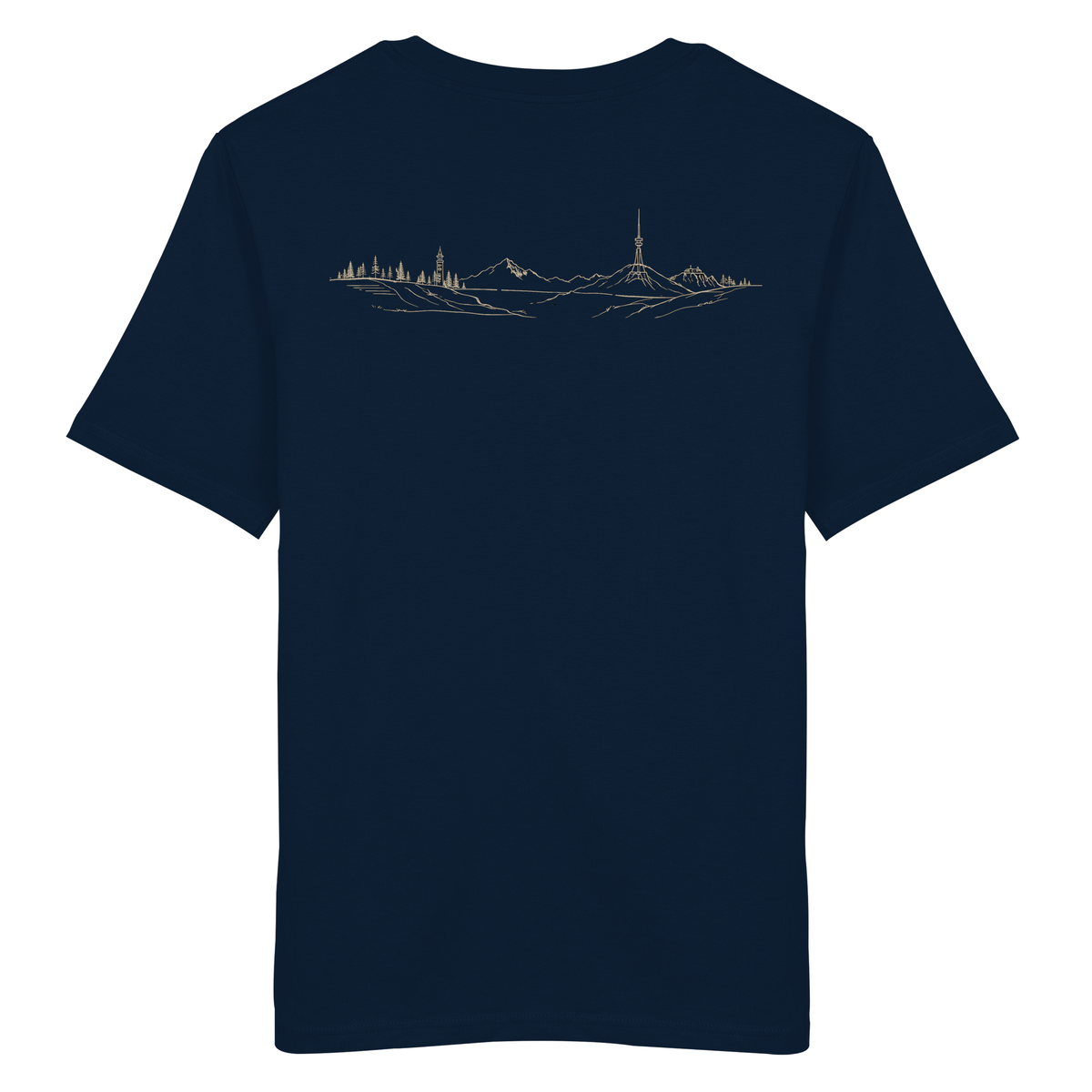HeimatWald Bio Shirt Ridgelin in Navy mit Höhenlinien-Motiv – Produktansicht