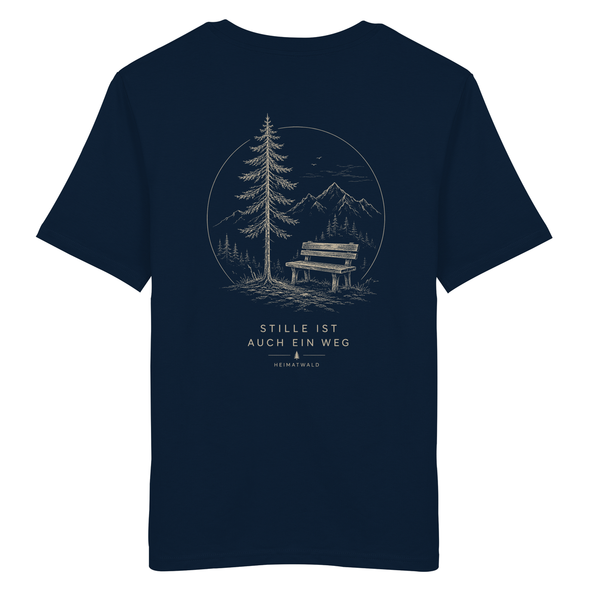 HeimatWald Bio Shirt Silence in Navy mit Stille-Motiv – Produktansicht