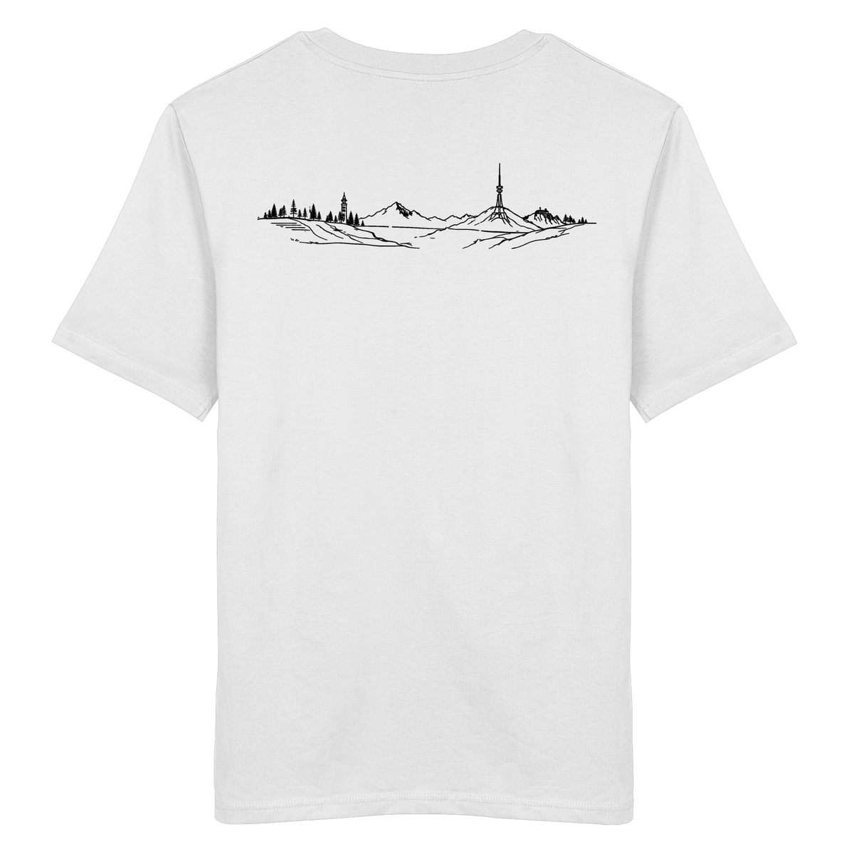 HeimatWald Bio Shirt Ridgelin in Weiß mit Höhenlinien-Motiv – Produktansicht